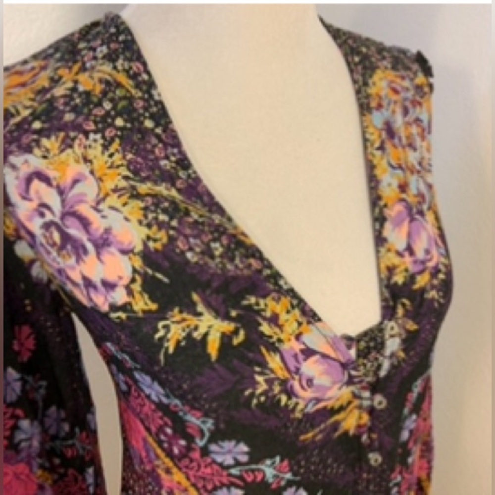 NWOT Free People Marais Printed Midi Dress Floral Hi Lo Black Purple Gold Pink - Picture 5 of 10